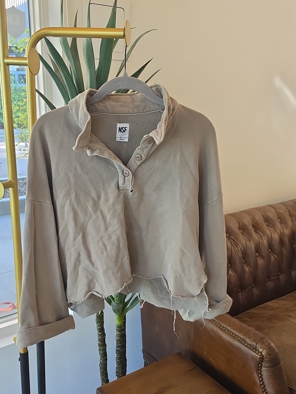 NSF Raw Hem Pullover in Beige Size Medium
